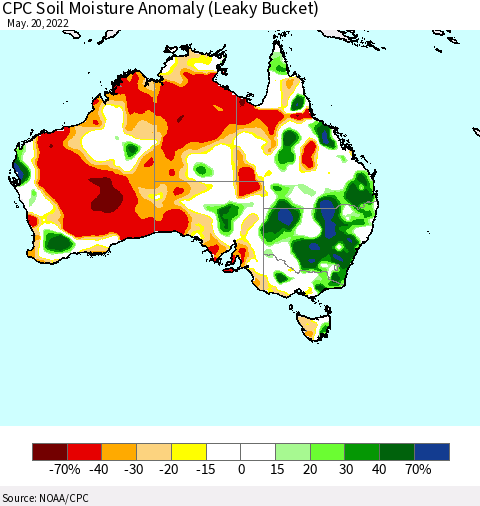 Australia CPC Soil Moisture Anomaly (Leaky Bucket) Thematic Map For 5/16/2022 - 5/20/2022