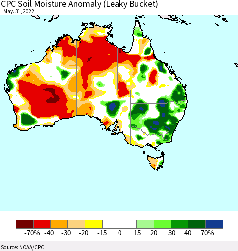 Australia CPC Soil Moisture Anomaly (Leaky Bucket) Thematic Map For 5/26/2022 - 5/31/2022