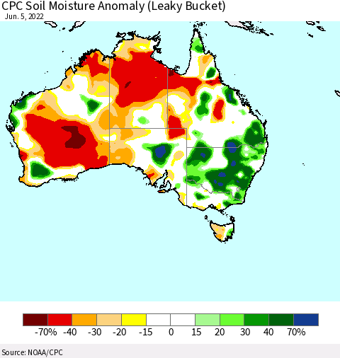 Australia CPC Soil Moisture Anomaly (Leaky Bucket) Thematic Map For 6/1/2022 - 6/5/2022