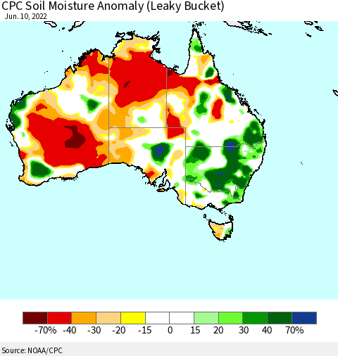 Australia CPC Soil Moisture Anomaly (Leaky Bucket) Thematic Map For 6/6/2022 - 6/10/2022