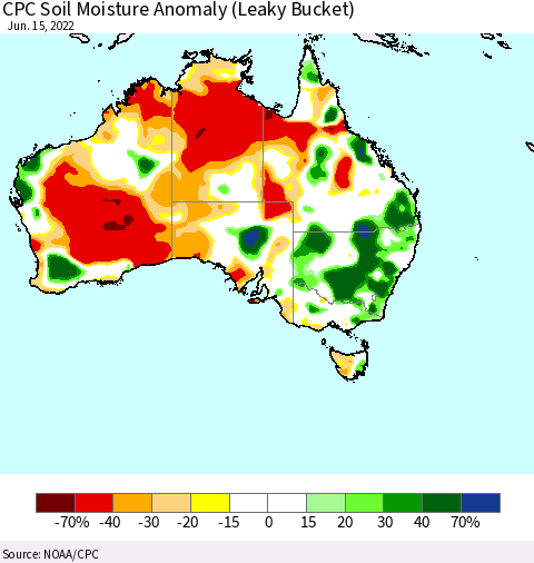 Australia CPC Soil Moisture Anomaly (Leaky Bucket) Thematic Map For 6/11/2022 - 6/15/2022