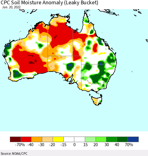 Australia CPC Soil Moisture Anomaly (Leaky Bucket) Thematic Map For 6/16/2022 - 6/20/2022