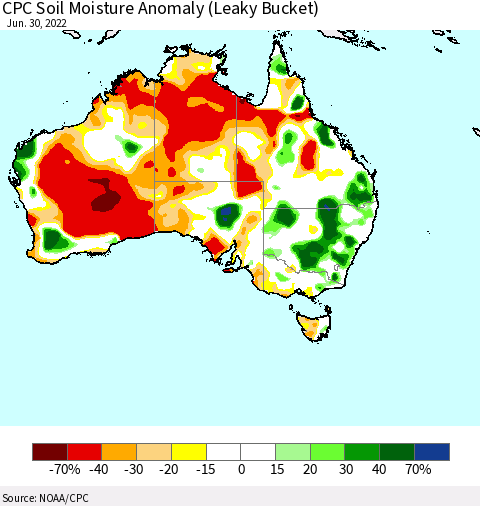 Australia CPC Soil Moisture Anomaly (Leaky Bucket) Thematic Map For 6/26/2022 - 6/30/2022
