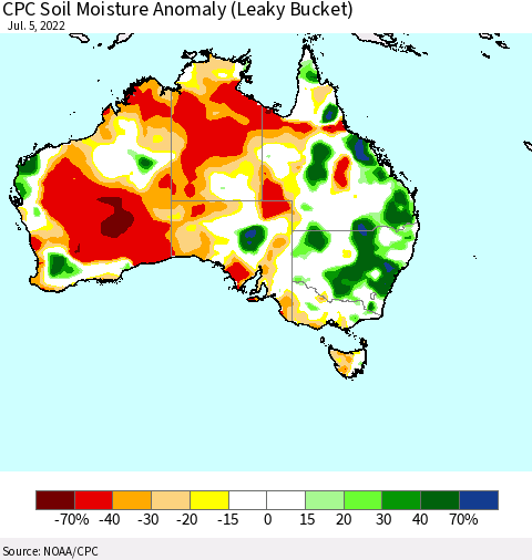 Australia CPC Soil Moisture Anomaly (Leaky Bucket) Thematic Map For 7/1/2022 - 7/5/2022