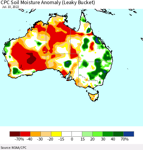 Australia CPC Soil Moisture Anomaly (Leaky Bucket) Thematic Map For 7/6/2022 - 7/10/2022