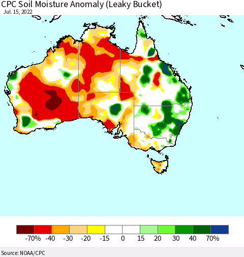 Australia CPC Soil Moisture Anomaly (Leaky Bucket) Thematic Map For 7/11/2022 - 7/15/2022