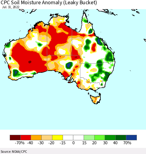 Australia CPC Soil Moisture Anomaly (Leaky Bucket) Thematic Map For 7/26/2022 - 7/31/2022