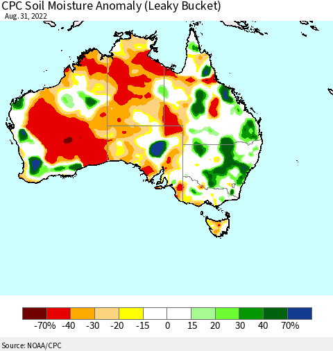 Australia CPC Soil Moisture Anomaly (Leaky Bucket) Thematic Map For 8/26/2022 - 8/31/2022