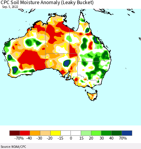 Australia CPC Soil Moisture Anomaly (Leaky Bucket) Thematic Map For 9/1/2022 - 9/5/2022