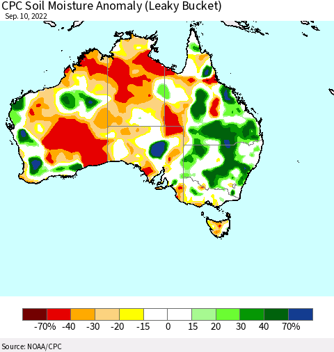 Australia CPC Soil Moisture Anomaly (Leaky Bucket) Thematic Map For 9/6/2022 - 9/10/2022