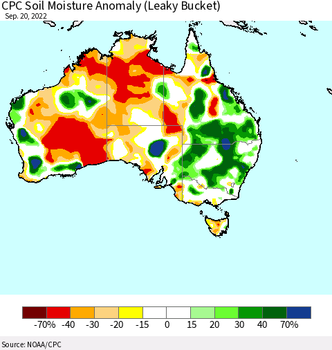 Australia CPC Soil Moisture Anomaly (Leaky Bucket) Thematic Map For 9/16/2022 - 9/20/2022