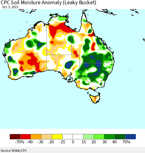 Australia CPC Soil Moisture Anomaly (Leaky Bucket) Thematic Map For 10/1/2022 - 10/5/2022