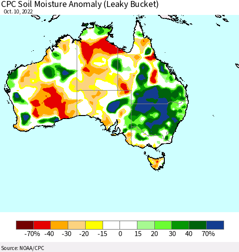 Australia CPC Soil Moisture Anomaly (Leaky Bucket) Thematic Map For 10/6/2022 - 10/10/2022