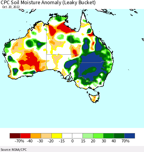 Australia CPC Soil Moisture Anomaly (Leaky Bucket) Thematic Map For 10/16/2022 - 10/20/2022