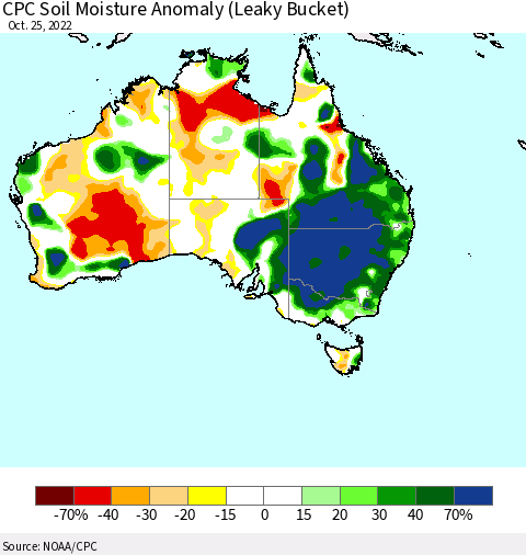 Australia CPC Soil Moisture Anomaly (Leaky Bucket) Thematic Map For 10/21/2022 - 10/25/2022