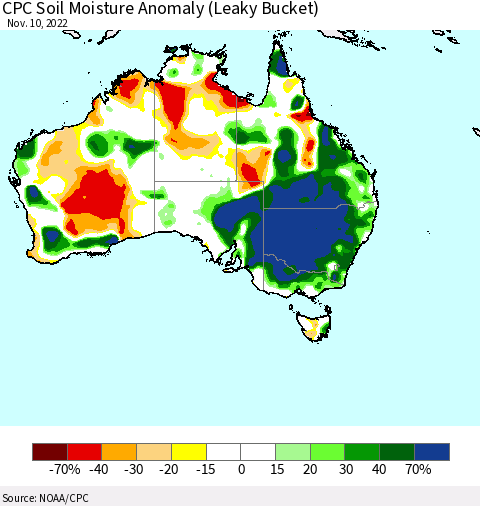 Australia CPC Soil Moisture Anomaly (Leaky Bucket) Thematic Map For 11/6/2022 - 11/10/2022