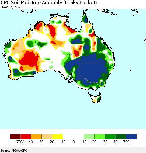 Australia CPC Soil Moisture Anomaly (Leaky Bucket) Thematic Map For 11/11/2022 - 11/15/2022