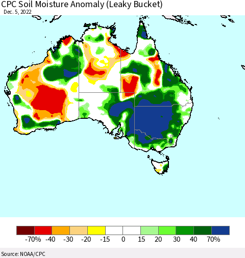 Australia CPC Soil Moisture Anomaly (Leaky Bucket) Thematic Map For 12/1/2022 - 12/5/2022