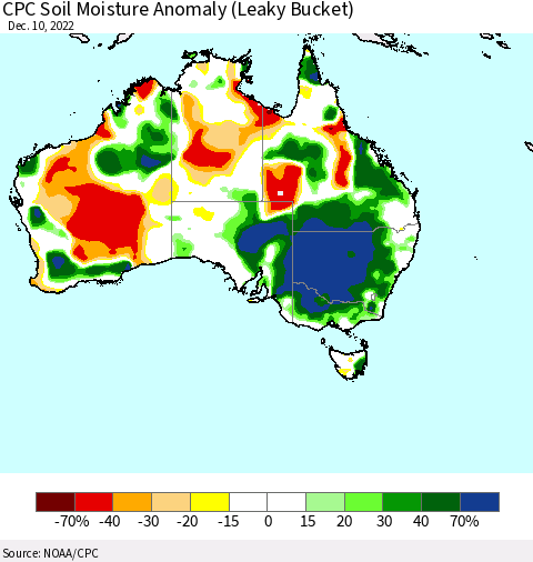 Australia CPC Soil Moisture Anomaly (Leaky Bucket) Thematic Map For 12/6/2022 - 12/10/2022