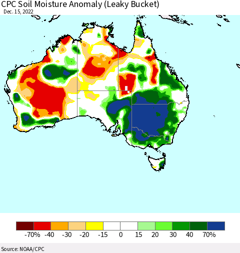 Australia CPC Soil Moisture Anomaly (Leaky Bucket) Thematic Map For 12/11/2022 - 12/15/2022