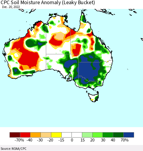 Australia CPC Soil Moisture Anomaly (Leaky Bucket) Thematic Map For 12/16/2022 - 12/20/2022