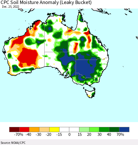 Australia CPC Soil Moisture Anomaly (Leaky Bucket) Thematic Map For 12/21/2022 - 12/25/2022