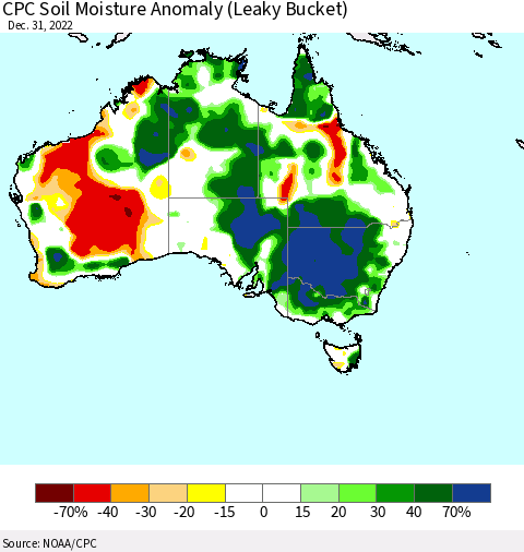 Australia CPC Soil Moisture Anomaly (Leaky Bucket) Thematic Map For 12/26/2022 - 12/31/2022