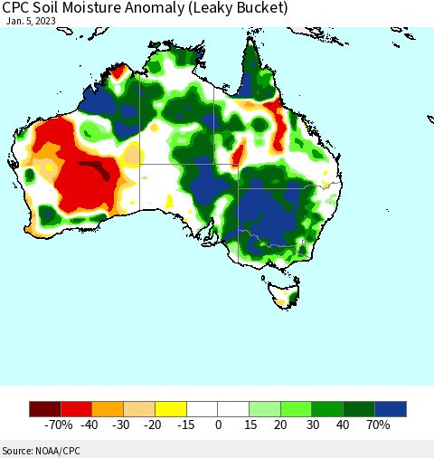 Australia CPC Soil Moisture Anomaly (Leaky Bucket) Thematic Map For 1/1/2023 - 1/5/2023