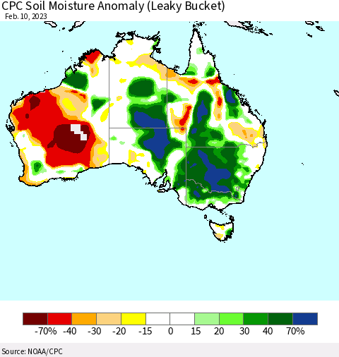 Australia CPC Soil Moisture Anomaly (Leaky Bucket) Thematic Map For 2/6/2023 - 2/10/2023