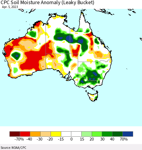 Australia CPC Soil Moisture Anomaly (Leaky Bucket) Thematic Map For 4/1/2023 - 4/5/2023