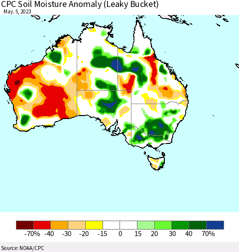 Australia CPC Soil Moisture Anomaly (Leaky Bucket) Thematic Map For 5/1/2023 - 5/5/2023