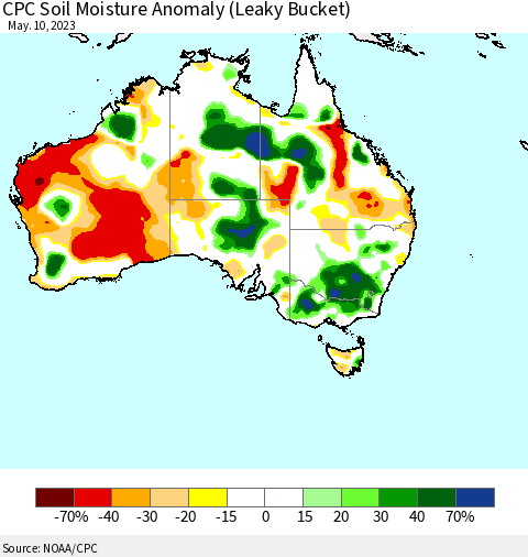 Australia CPC Soil Moisture Anomaly (Leaky Bucket) Thematic Map For 5/6/2023 - 5/10/2023
