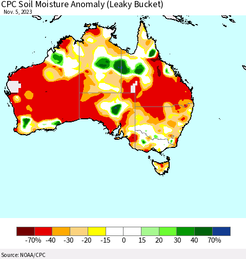 Australia CPC Soil Moisture Anomaly (Leaky Bucket) Thematic Map For 11/1/2023 - 11/5/2023