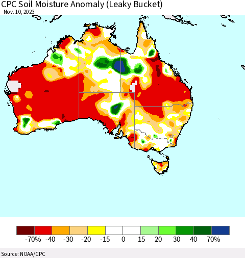 Australia CPC Soil Moisture Anomaly (Leaky Bucket) Thematic Map For 11/6/2023 - 11/10/2023