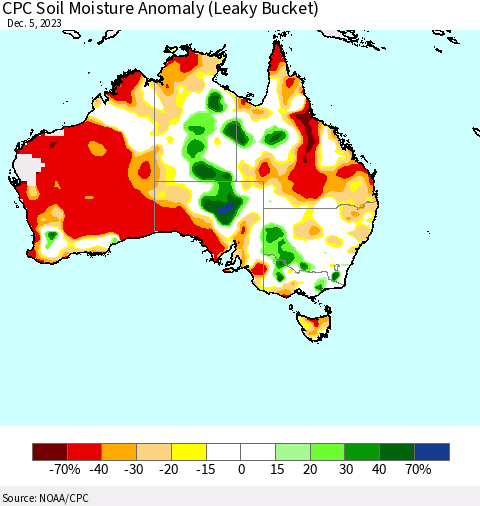 Australia CPC Soil Moisture Anomaly (Leaky Bucket) Thematic Map For 12/1/2023 - 12/5/2023