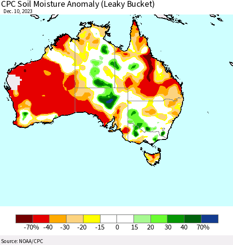 Australia CPC Soil Moisture Anomaly (Leaky Bucket) Thematic Map For 12/6/2023 - 12/10/2023