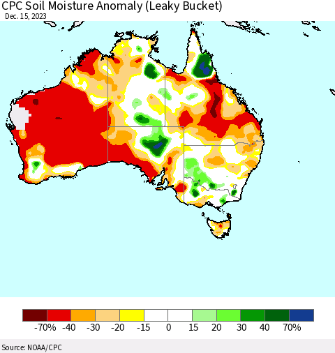 Australia CPC Soil Moisture Anomaly (Leaky Bucket) Thematic Map For 12/11/2023 - 12/15/2023
