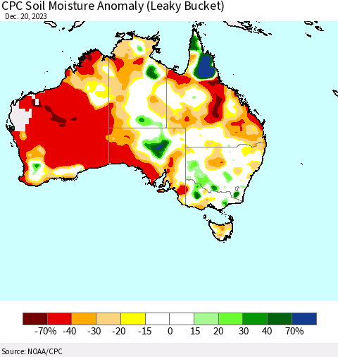 Australia CPC Soil Moisture Anomaly (Leaky Bucket) Thematic Map For 12/16/2023 - 12/20/2023