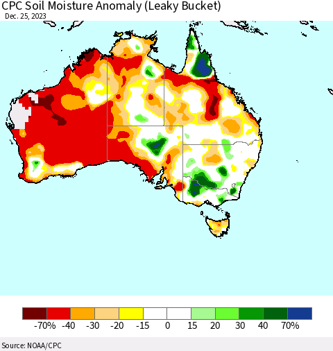 Australia CPC Soil Moisture Anomaly (Leaky Bucket) Thematic Map For 12/21/2023 - 12/25/2023