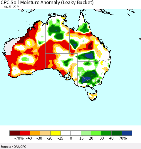 Australia CPC Soil Moisture Anomaly (Leaky Bucket) Thematic Map For 1/26/2024 - 1/31/2024
