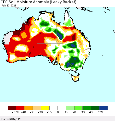 Australia CPC Soil Moisture Anomaly (Leaky Bucket) Thematic Map For 2/6/2024 - 2/10/2024