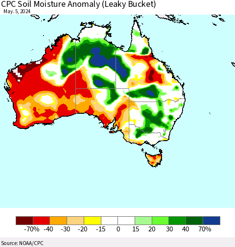 Australia CPC Soil Moisture Anomaly (Leaky Bucket) Thematic Map For 5/1/2024 - 5/5/2024