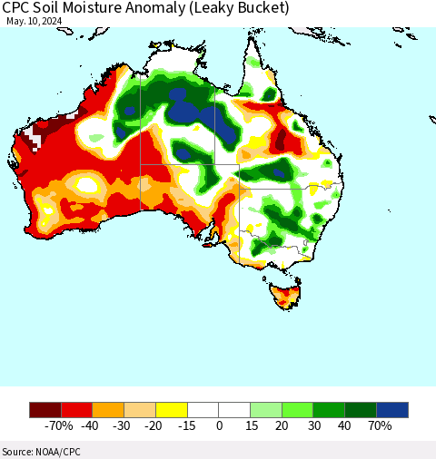 Australia CPC Soil Moisture Anomaly (Leaky Bucket) Thematic Map For 5/6/2024 - 5/10/2024