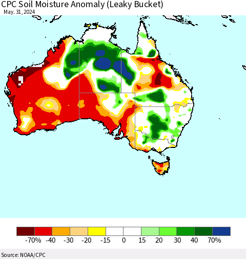 Australia CPC Soil Moisture Anomaly (Leaky Bucket) Thematic Map For 5/26/2024 - 5/31/2024