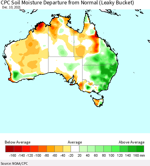 Australia CPC Soil Moisture Departure from Normal (Leaky Bucket) Thematic Map For 12/6/2021 - 12/10/2021