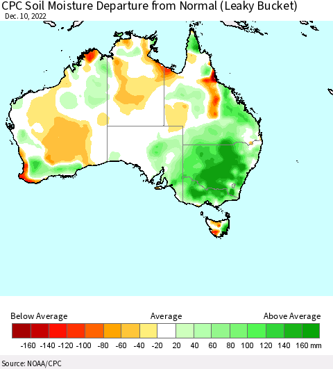 Australia CPC Soil Moisture Departure from Normal (Leaky Bucket) Thematic Map For 12/6/2022 - 12/10/2022