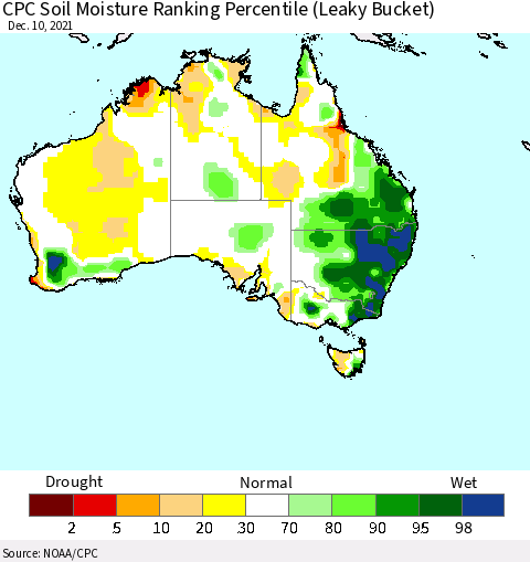 Australia CPC Soil Moisture Ranking Percentile (Leaky Bucket) Thematic Map For 12/6/2021 - 12/10/2021