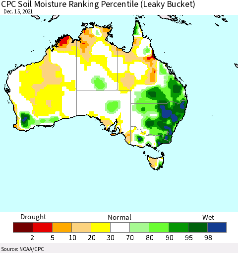 Australia CPC Soil Moisture Ranking Percentile (Leaky Bucket) Thematic Map For 12/11/2021 - 12/15/2021