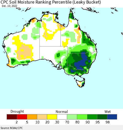 Australia CPC Soil Moisture Ranking Percentile (Leaky Bucket) Thematic Map For 12/6/2022 - 12/10/2022