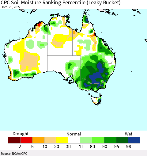 Australia CPC Soil Moisture Ranking Percentile (Leaky Bucket) Thematic Map For 12/16/2022 - 12/20/2022